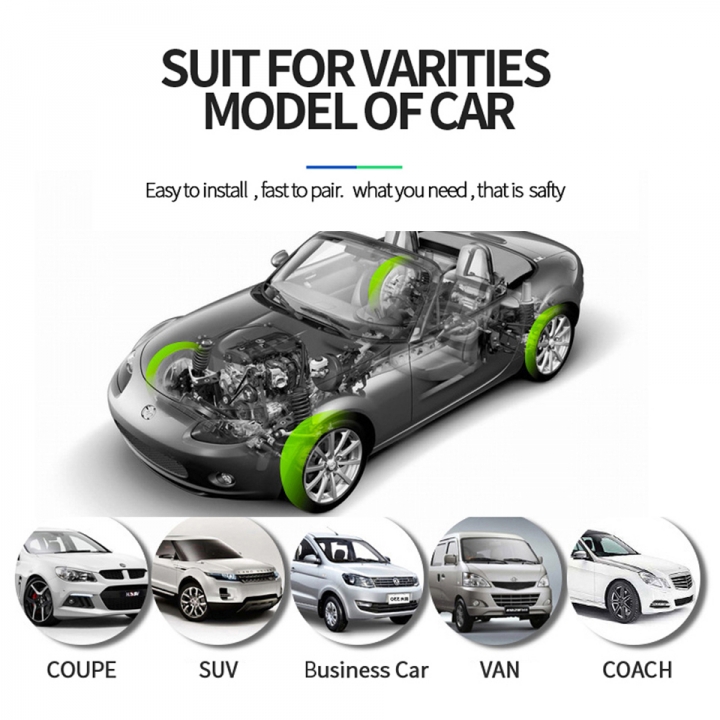 Car TPMS Alarm Tire Pressure Sensor System Solar Power Wireless LCD Monitor External Sensors