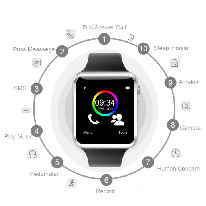Bluetooth Smart Watch With Camera Facebook Whatsapp Smartwatch Support SIM TF Card For IOS Android