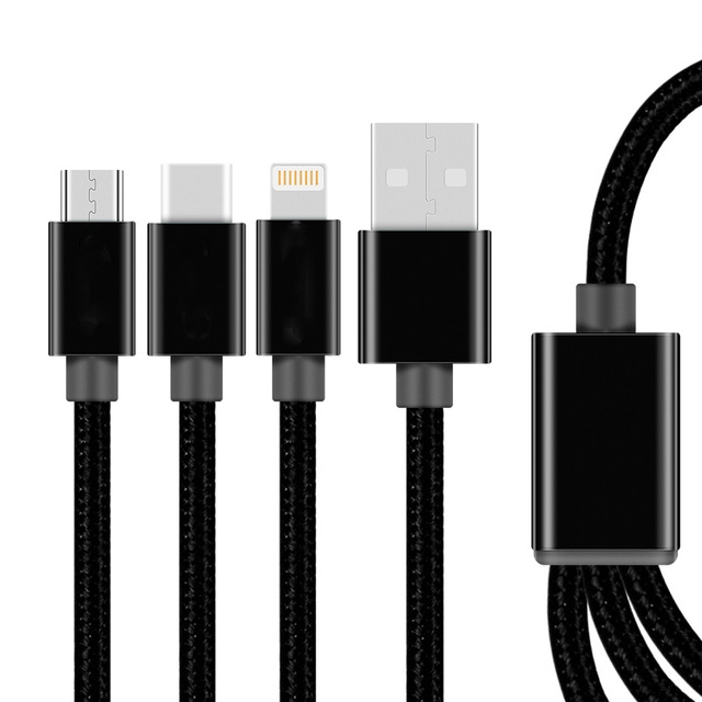 Micro USB Type C Lightning Cable Mobile Phone Cables 3 in 1 Nylon Braided Multiple Charging Cable