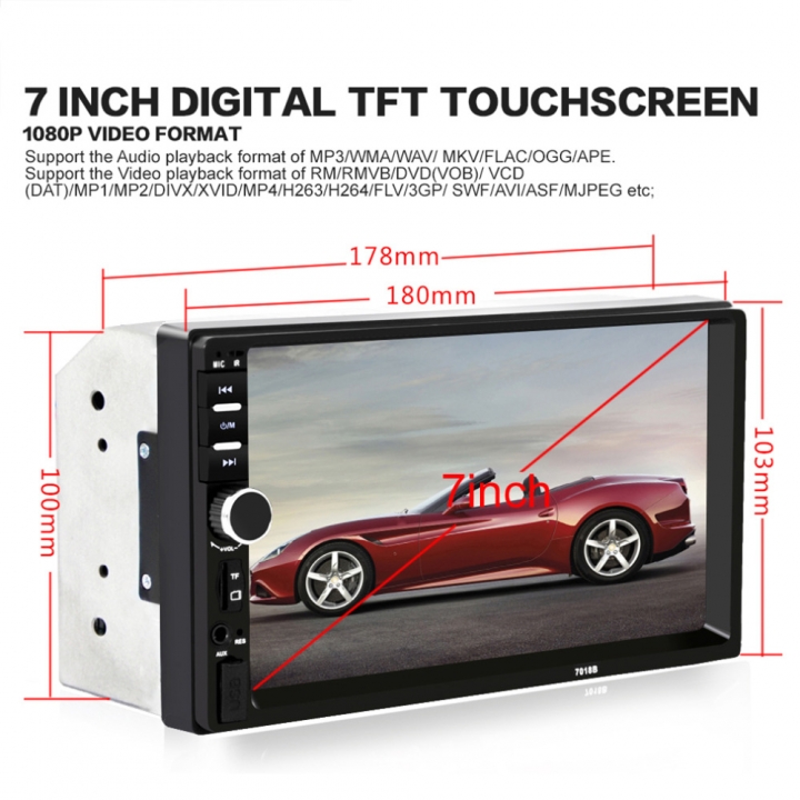 Car Video Player 7 inch Touch Screen Multimedia MP5 Player USB FM Bluetooth With Rear View Camera