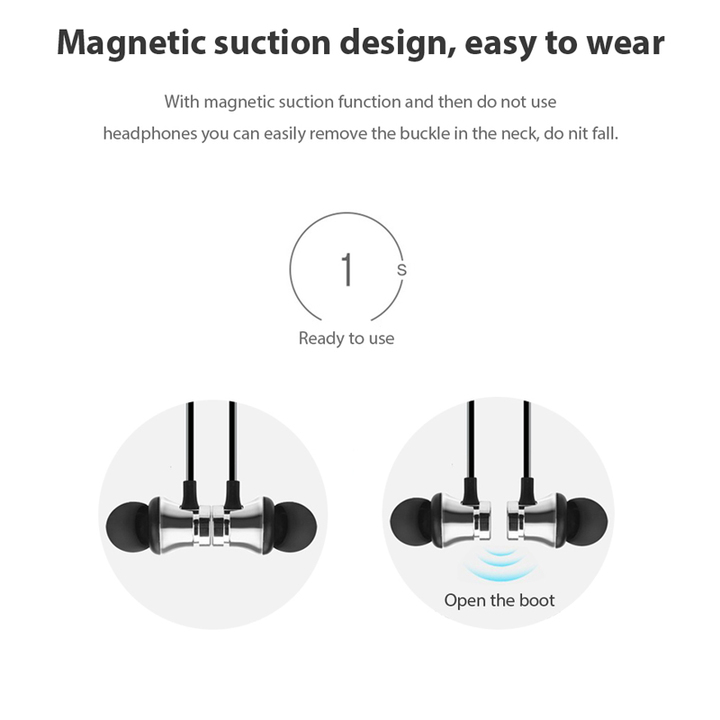Magnetic attraction Bluetooth Earphone Headset waterproof with Charging Cable Earphone Build-in Mic