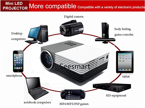 1080P HD Home Hometheater Theater LED Projector with SD/HDMI/VGA/AV/USB White &amp; Silver Grey
