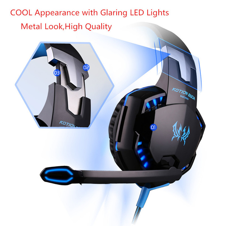 Gaming Headset Stereo Sound 2.2m Wired Headphone with Mic Noise Cancelling LED Light for Computer PC