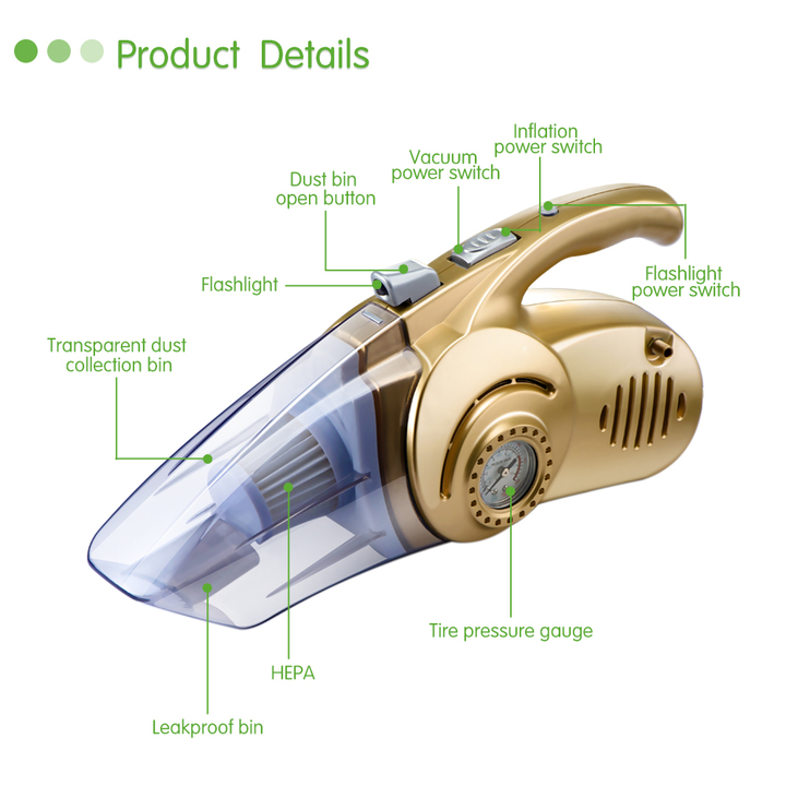 4 in 1 Multi-function Car Vacuum Cleaner 12V 120W Tire Inflator Tire Pressure Tire inflatable Pump