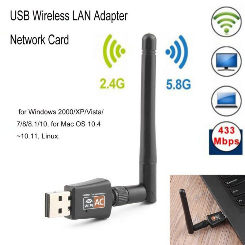 600Mbps USB 5/2.4Ghz Wifi Antenna Dongle LAN Adapter 600Mbps 802.11ac/a/b/g/n wireless network card