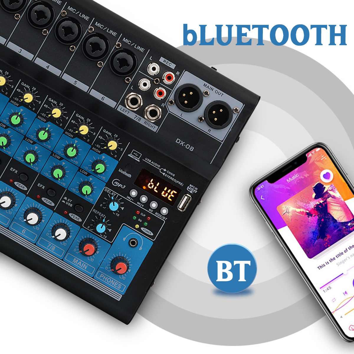 8 Channel Sound Mixer Console 48V Digital Bluetooth Professional Karaoke Audio Mixer Amplifier
