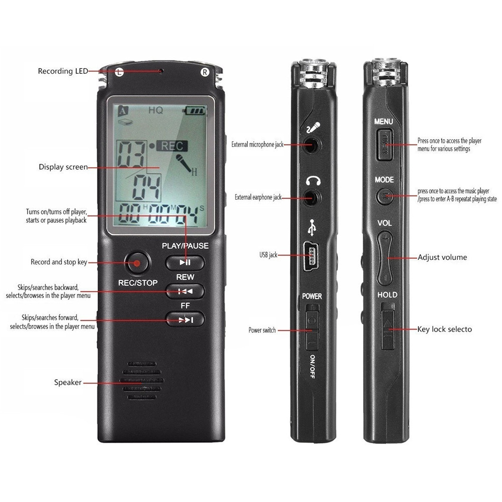 Professional Voice Activated Digital Audio Voice Recorder USB Pen Non-Stop 80hr Recording Pen