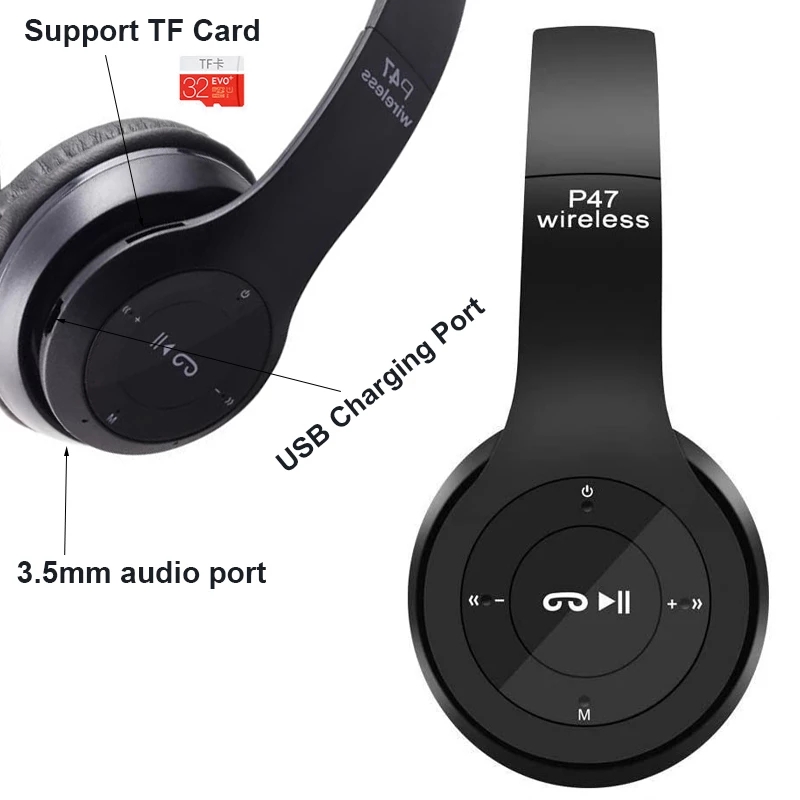 Headset Wireless Bluetooth Stereo Headphones Foldable Sport Earphone for Andorid iOS PC Laptop