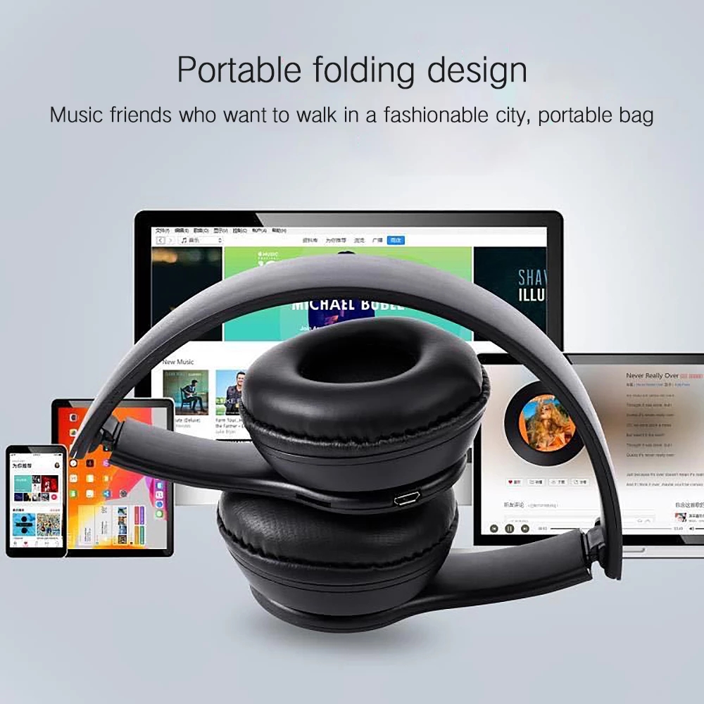 Headset Wireless Bluetooth Stereo Headphones Foldable Sport Earphone for Andorid iOS PC Laptop