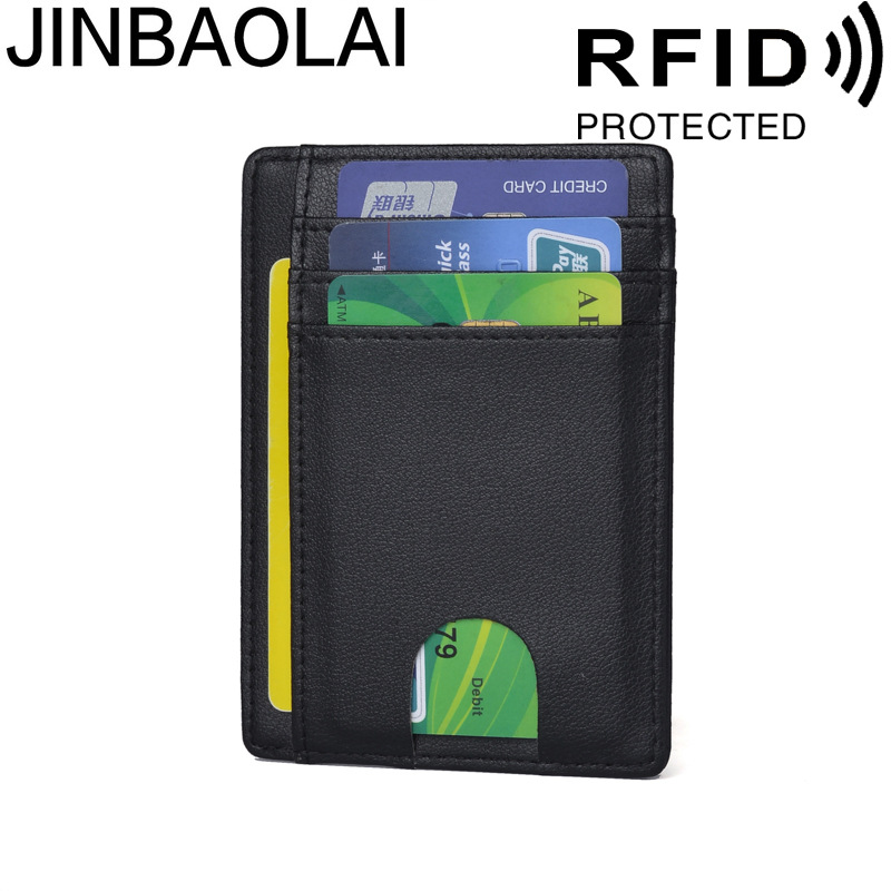 Slim RFID Blocking Genuine Leather Wallet Male Credit ID Card Holder Purse Money Case for Men Women