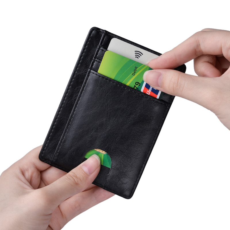 Slim RFID Blocking Genuine Leather Wallet Male Credit ID Card Holder Purse Money Case for Men Women