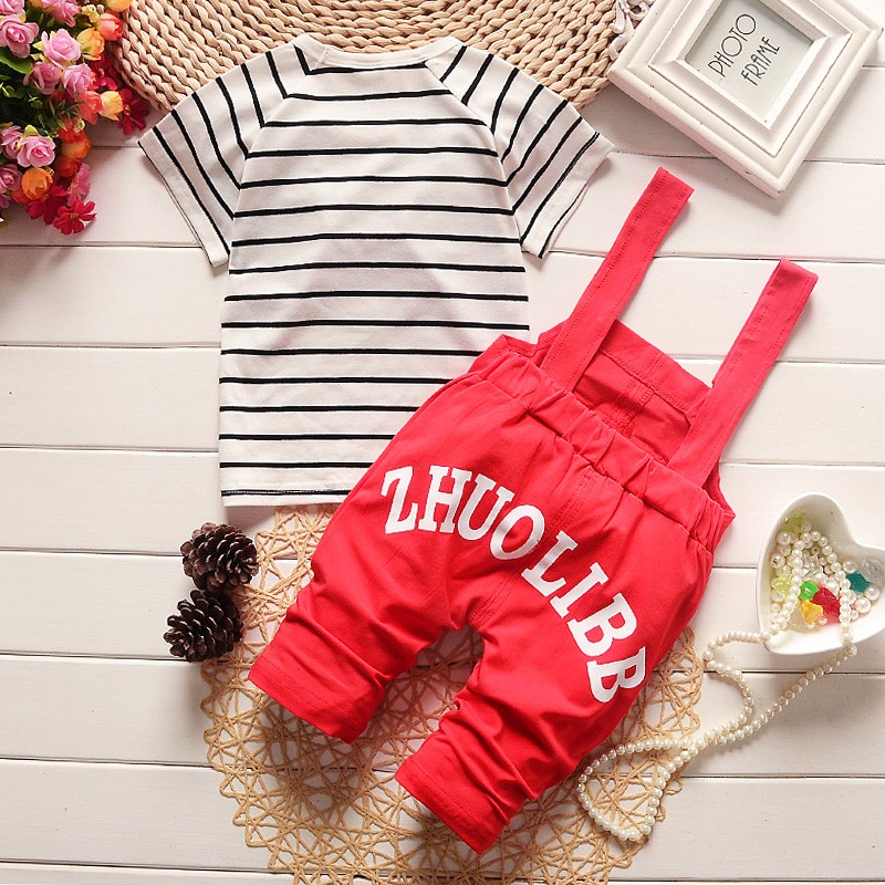 High quality Summer boys clothing sets panda cartoon cute clothes kids bib short sleeve t shirt Strap shorts
