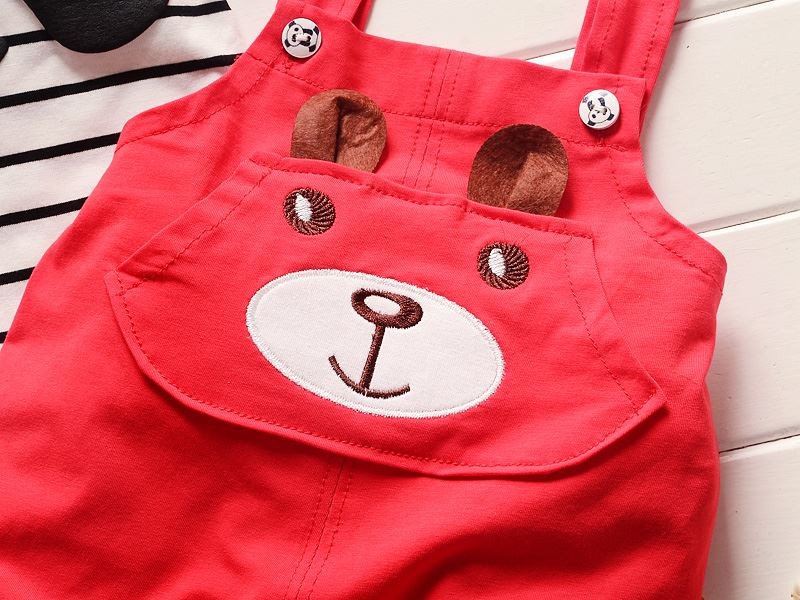 High quality Summer boys clothing sets panda cartoon cute clothes kids bib short sleeve t shirt Strap shorts
