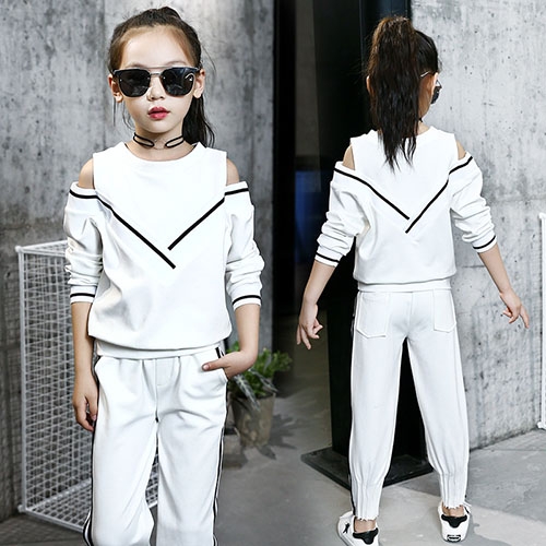 girls tracksuits sets kids sports suits off shoulder long sleeve t shirts and pants sets for girl
