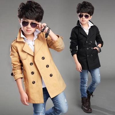 New Boys Long Pattern Casual Boys Belted Trench Coat Child  Spring Boys Jacket Outerwear