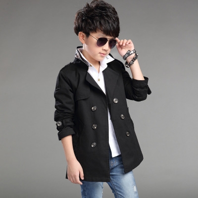 New Boys Long Pattern Casual Boys Belted Trench Coat Child  Spring Boys Jacket Outerwear