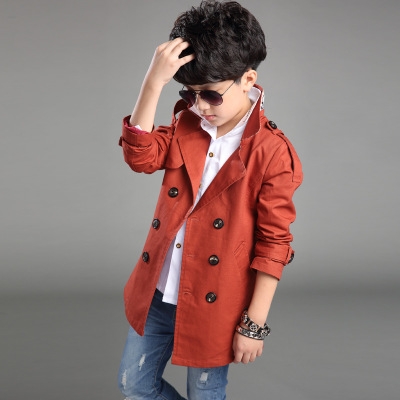 New Boys Long Pattern Casual Boys Belted Trench Coat Child  Spring Boys Jacket Outerwear