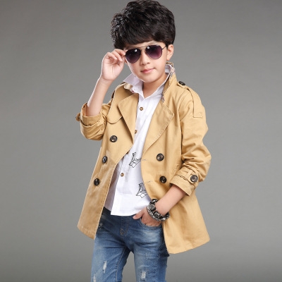 New Boys Long Pattern Casual Boys Belted Trench Coat Child  Spring Boys Jacket Outerwear