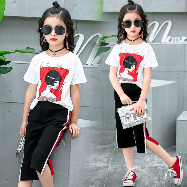 High quality Girls Ppant Suits Summer Teen Girls Clothing Set Teenager Kids Clothes Sets Children Outfits