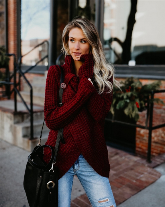 High quality Hot Sweater ladies korea lace up knitted women sweaters and pullovers loose winter sweater