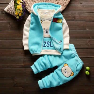 High quality Winter Baby Clothes Set Long Sleeve Fleece Cartoon Boys Tops Vest  velvet Pants 3pcs Thick Warm Suit