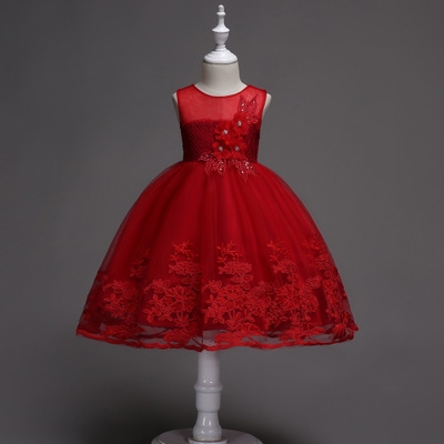 2021 High quality Girls Dress Mesh Pearls Children Wedding Party Dresses Kids Evening Ball Gowns Formal Clothes