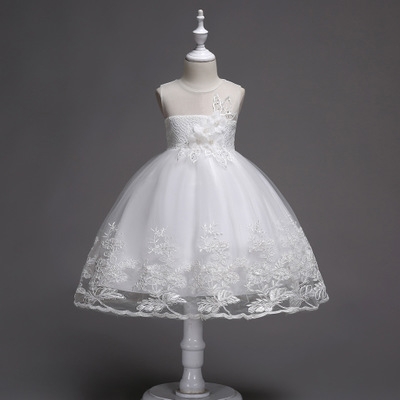 2021 High quality Girls Dress Mesh Pearls Children Wedding Party Dresses Kids Evening Ball Gowns Formal Clothes