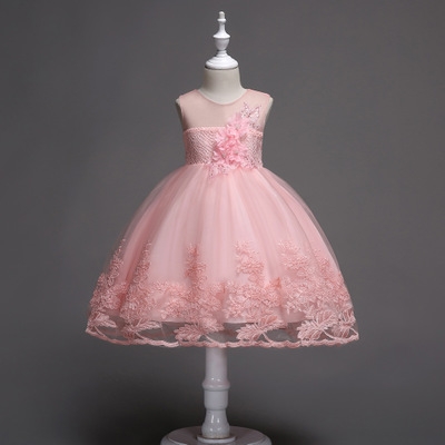 2021 High quality Girls Dress Mesh Pearls Children Wedding Party Dresses Kids Evening Ball Gowns Formal Clothes