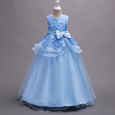 High quality Flower Lace Dress Princess Kids Baby Girls Sleeveless Dress Floral Tulle Party Wedding Dress