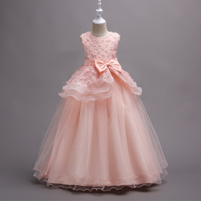 High quality Flower Lace Dress Princess Kids Baby Girls Sleeveless Dress Floral Tulle Party Wedding Dress