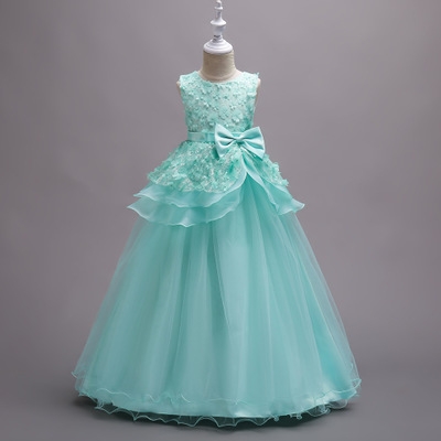 High quality Flower Lace Dress Princess Kids Baby Girls Sleeveless Dress Floral Tulle Party Wedding Dress