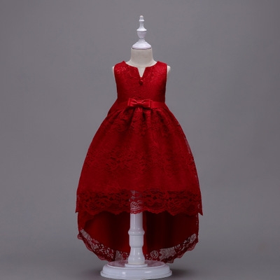 2021 High quality Girls Dress Summer Wedding Dress Red Lace Princess Party Dresses Girl Clothes Kids Vestido