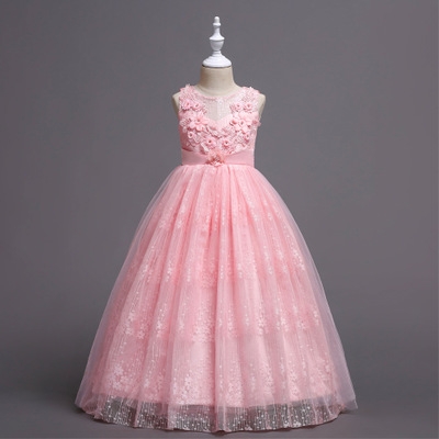 High quality Flower Girls Dress Sleeveless Petal Pearl Tutu Princess Wedding Dress Formal Children Party Dress