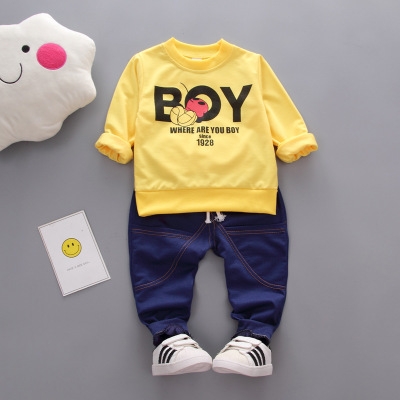 2021 High quality Children's Suit Cartoon Infant Clothing Children's Wear Boys Cotton Long-Sleeved Top Pant 2pcs