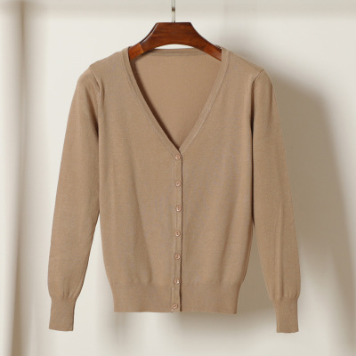 High quality Cardigan Sweater Women Solid Color V-Neck Long Sleeve Crochet Knit Sweater Coat