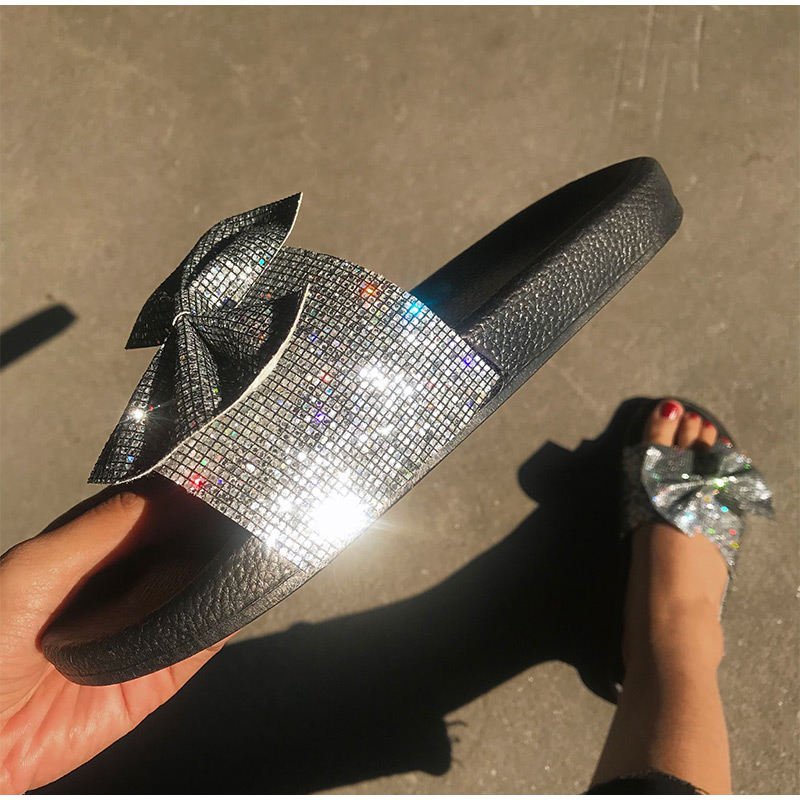 2021 High quality Summer Women Sexy Bling Slippers Woman Shoes Casual Pu Leather Flower Beach Shoes Female