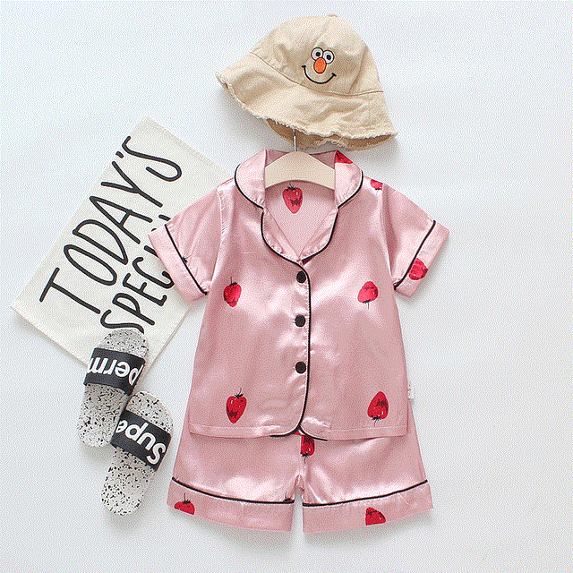 High quality Children's pajamas set Baby suit Kids Clothes Toddler Boys Girls Ice silk satin Cartoon printing Tops Pants Set home Wear