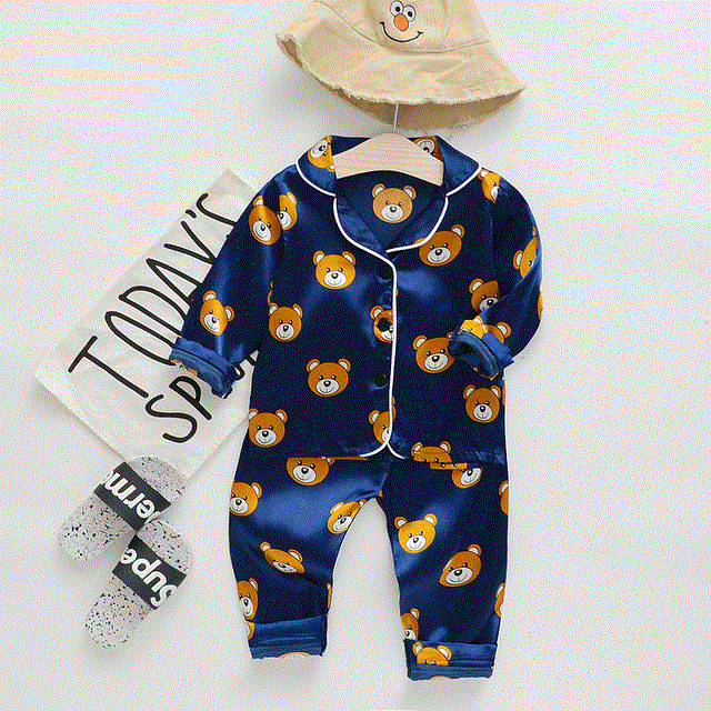 High quality Children's pajamas set Baby suit Kids Clothes Toddler Boys Girls Ice silk satin Cartoon printing Tops Pants Set home Wear