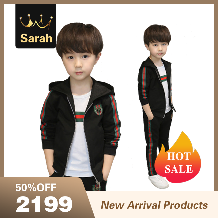 2021 High quality Children Clothes Set Spring Boys Hooded Jacket T-shirt Sports Pants 3Pcs/Suit