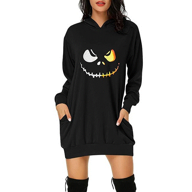2021 High quality New Christmas Dress Women Fashion Christmas Hoodie Bag Hip Pocket Print Hoodie Fashion Dress Vestidos Invierno  Mujer Casual