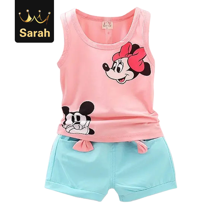 High quality Summer Cute Cartoon Florsal Vest Top Shorts Pants Set Clothes Girls Clothing Set