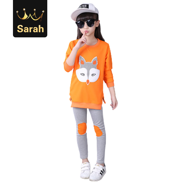 High quality Children's clothing set girl long sleeve cartoon sportswear girls leisure set