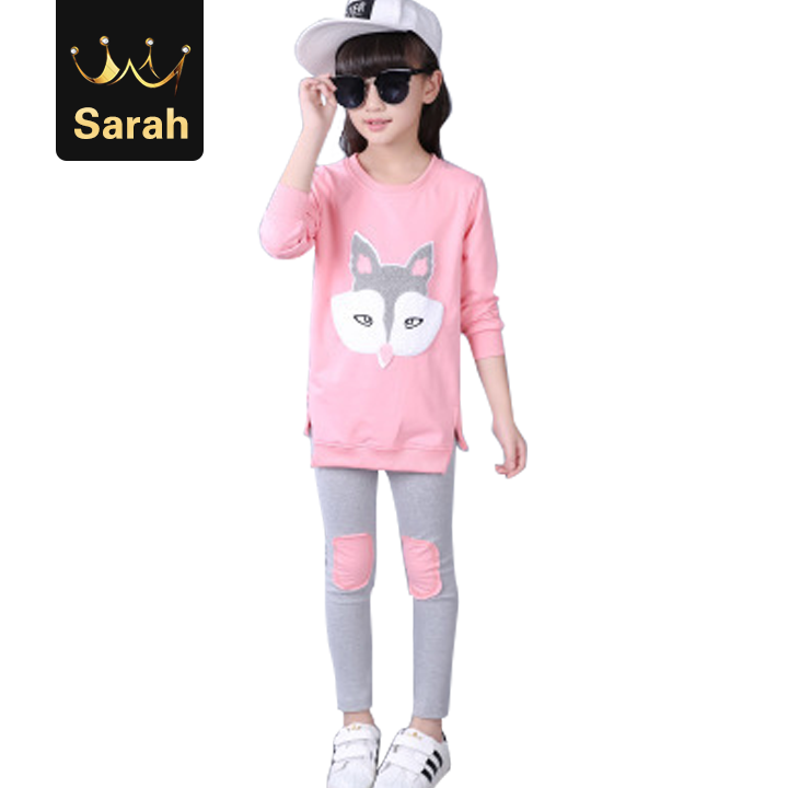 High quality Children's clothing set girl long sleeve cartoon sportswear girls leisure set