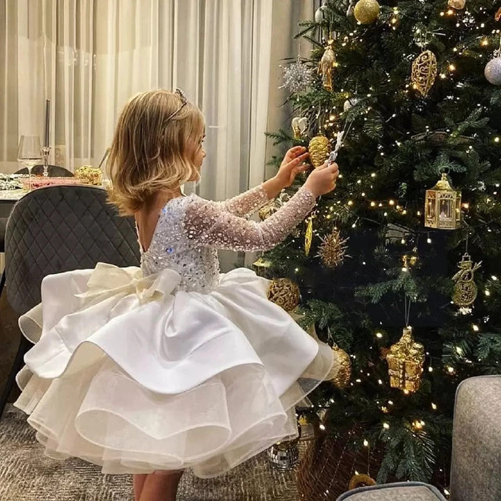 Sparkling Sequins Little Girls Dresses Ball Gown Tutu Birthday Party Wedding Gowns Children Girl Stage Dress Wear