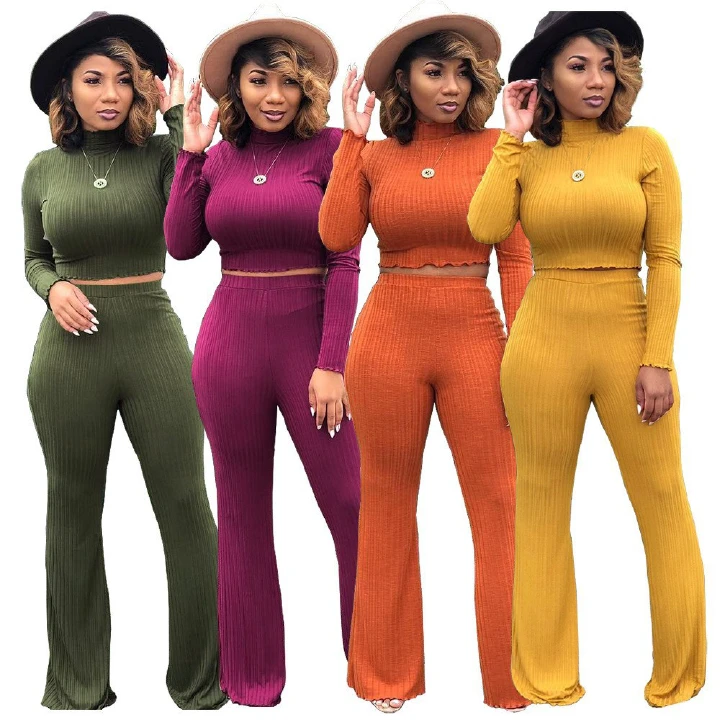 New Arrivals  Autumn Winter Clothes for Women Fashion Solid 2 Piece Set Women Wide Leg Flare Pants Two Piece