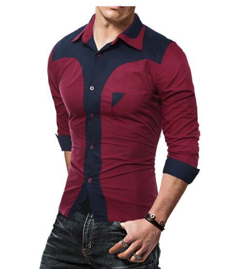 2021 High quality Fashion Male Shirt Long-Sleeves Tops Fashion Youth Hit Color Mens Dress Shirts Slim Men Shirt