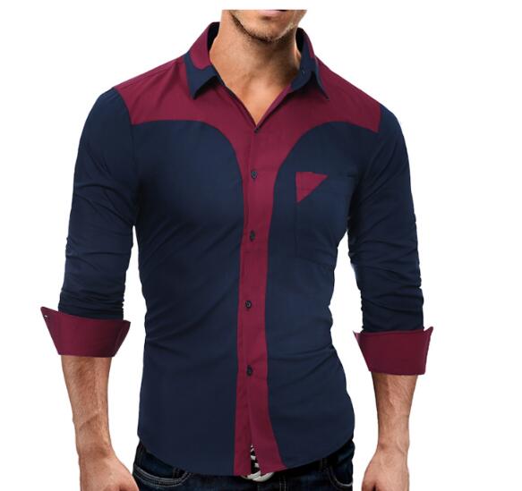2021 High quality Fashion Male Shirt Long-Sleeves Tops Fashion Youth Hit Color Mens Dress Shirts Slim Men Shirt