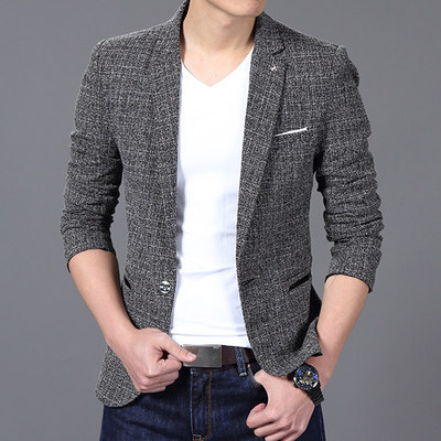 High quality Men Solid Linen Personality Pocket Male Single-Breasted Single Button Terno men jacket coats