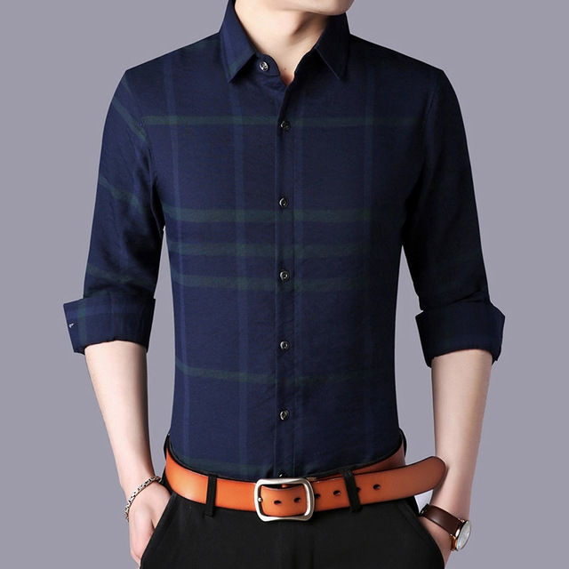 2021 High quality Shirt Men's Plaid  Long Sleeve Slim Fit Street Wear Checkered Dress Shirts Casual Mens Clothing