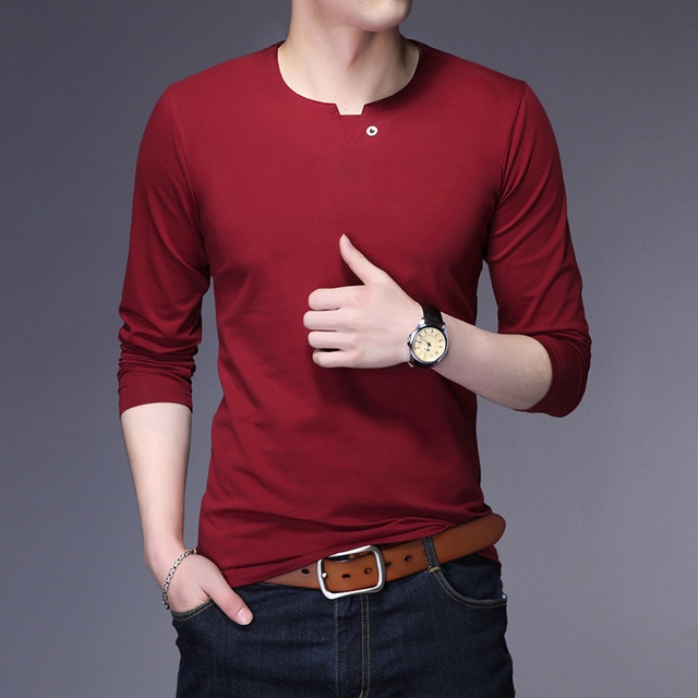 High quality Tshirt Men Korean O-Neck Trending Streetwear Tops Long Sleeve Tee Fitness Clothing